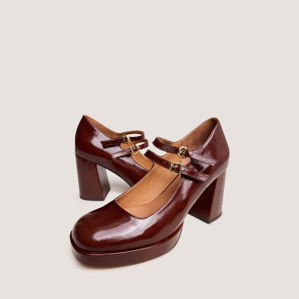 jonak Babies with double straps and rounded toes in shiny brown leather VERITE