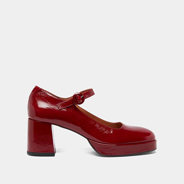 Jonak Babies With Heels And Unique Straps In Red Carmine Shiny Leather VUELO