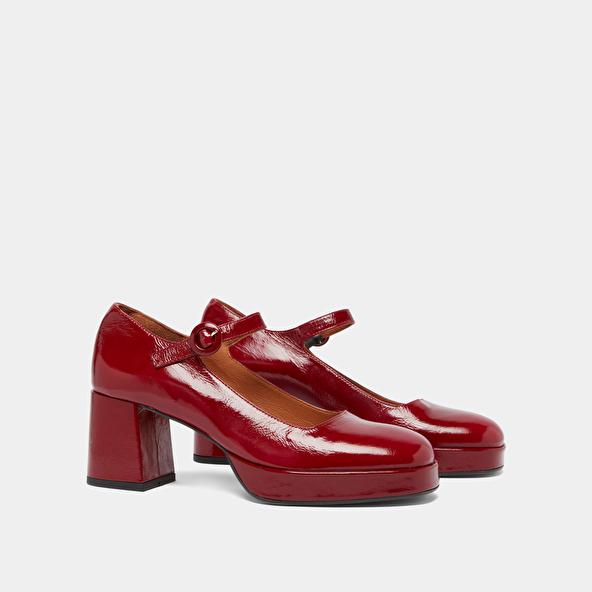 Jonak Babies With Heels And Unique Straps In Red Carmine Shiny Leather VUELO