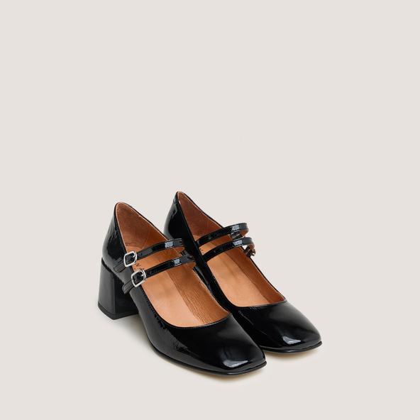 Jonak Babies With Mid-heels And Buckle Straps In Black Pleated Patent ALIENAR