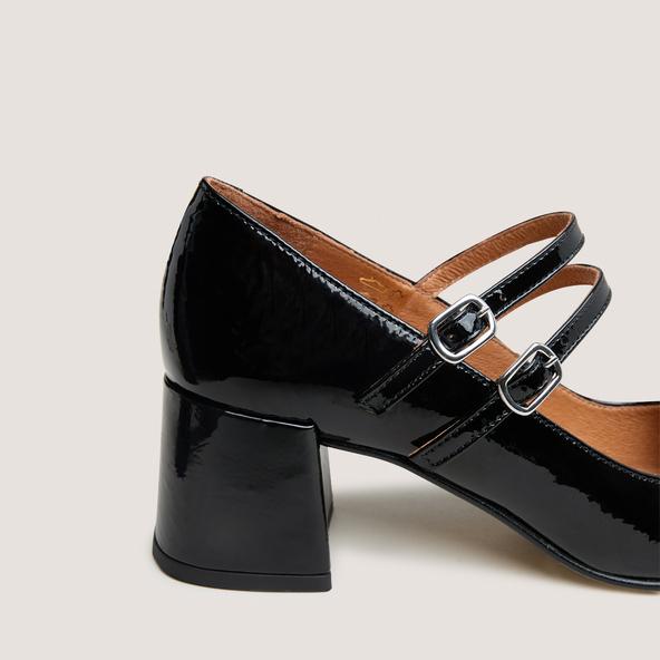 Jonak Babies With Mid-heels And Buckle Straps In Black Pleated Patent ALIENAR
