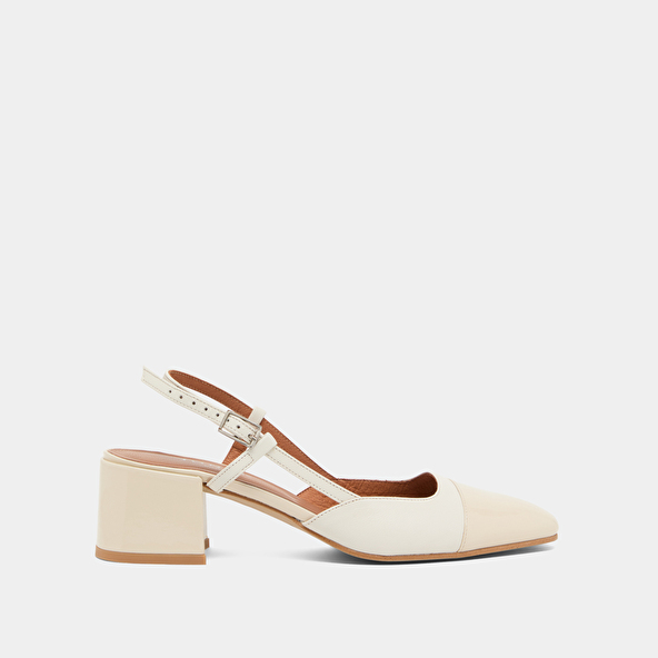 Jonak Babies With Open Heels In Ecru Leather And Patent DHAPOPY