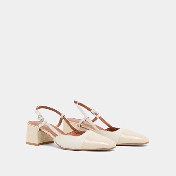 Jonak Babies With Open Heels In Ecru Leather And Patent DHAPOPY