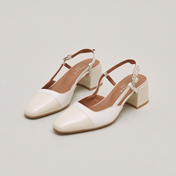 jonak Babies with open heels in ecru leather and patent DHAPOPY