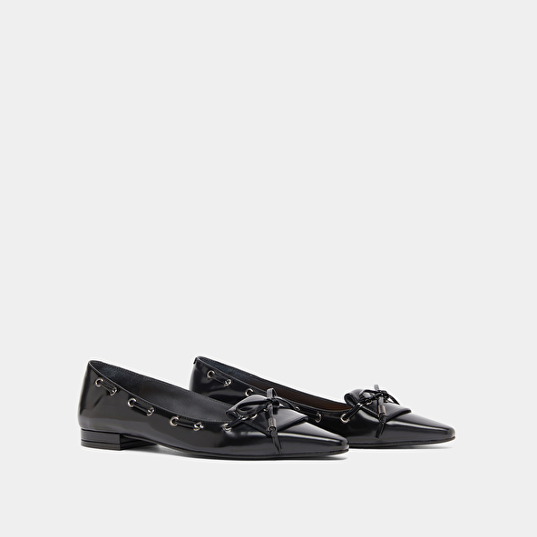 Jonak Ballerines à Lacets In Black Glazed Leather DYNAMO