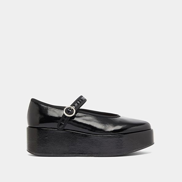 Jonak Ballerines à Plateformes In Black Pleated Patent DODA