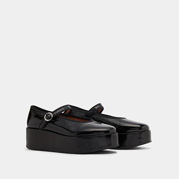 Jonak Ballerines à Plateformes In Black Pleated Patent DODA