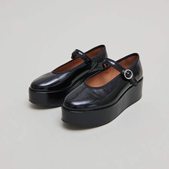 jonak Ballerines à plateformes in black pleated patent DODA