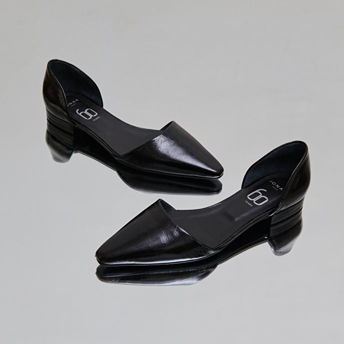 jonak Ballerines ouvertes à bouts pointus in black shiny leather REVIEW