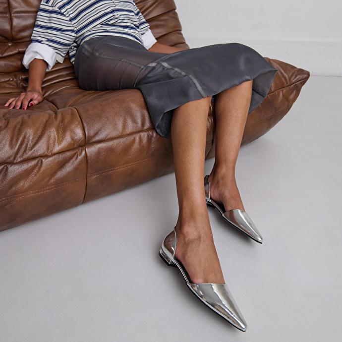 Jonak Ballerines Ouvertes à Bouts Pointus In Silver Metallic Leather REVIEW