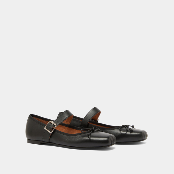 Jonak Ballet Flats With Adjustable Buckles In Black Leather DOMINANTE