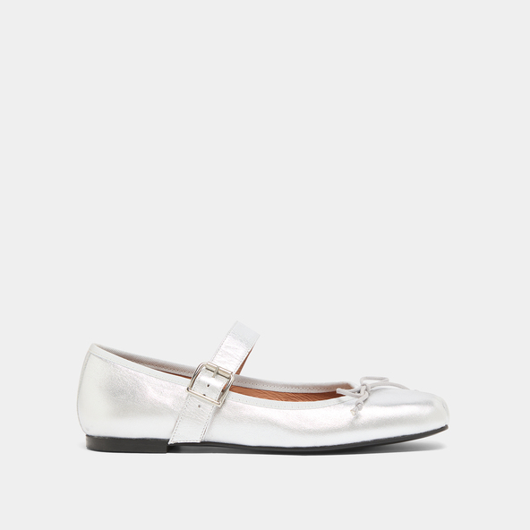 Jonak Ballet Flats With Adjustable Buckles In Silver Metallic Leather DOMINANTE
