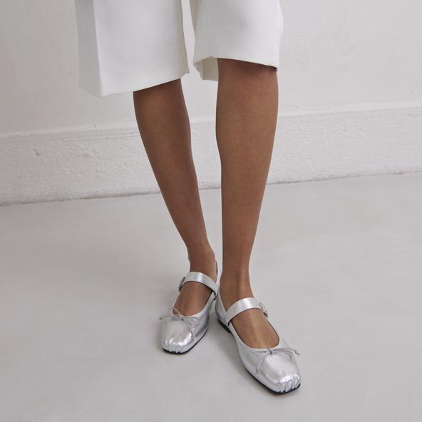jonak Ballet flats with adjustable buckles in silver metallic leather DOMINANTE