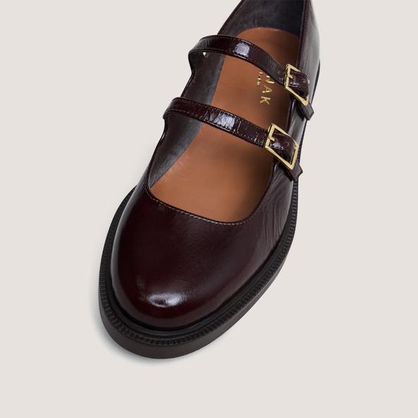 Jonak Ballet Flats With Double Straps In Chocolate Patent Leather DREAMY