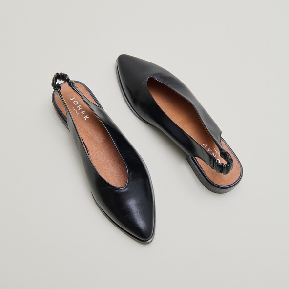 Jonak Ballet Flats With Open Backs In Black Leather ACAJOU