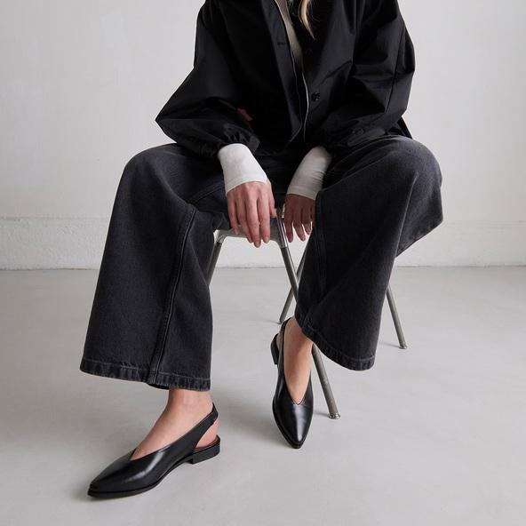 jonak Ballet flats with open backs in black leather ACAJOU