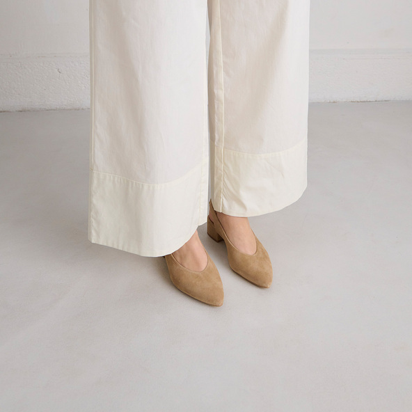 Jonak Ballet Flats With Open Backs In Camel Velvet VINCE