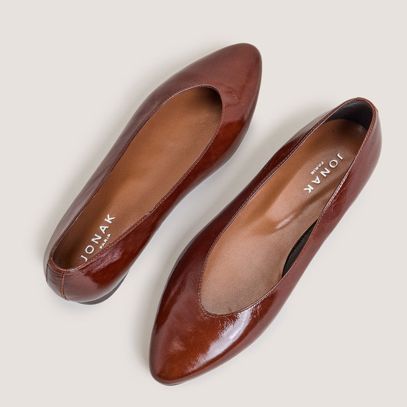 Jonak Ballet Flats With Pointed Toe In Shiny Brown Leather DASSUS