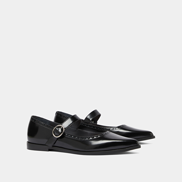 Jonak Ballet Flats With Pointed Toes In Black Glazed Leather DEMIA
