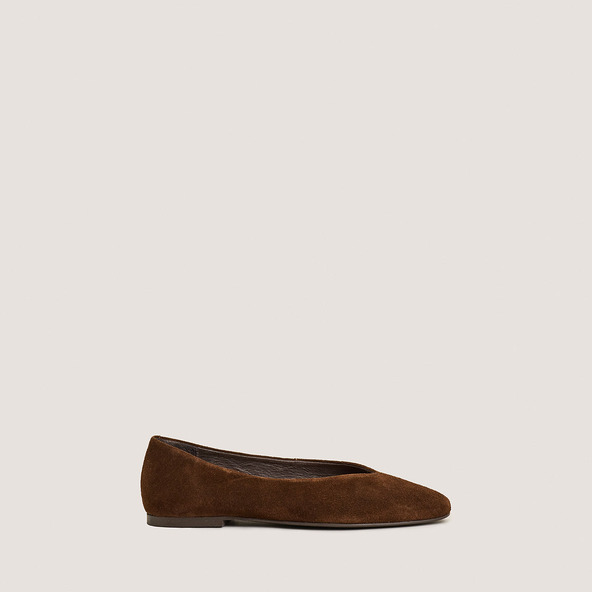 Jonak Ballet Flats With Rounded Toe In Split Brown Leather DELVIS