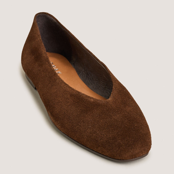 Jonak Ballet Flats With Rounded Toe In Split Brown Leather DELVIS