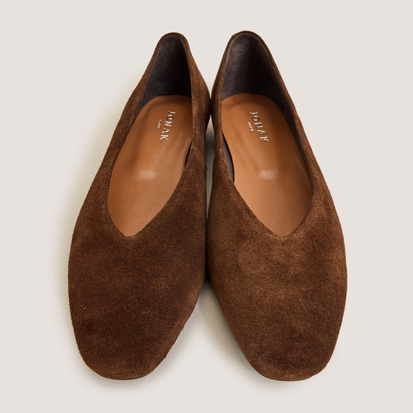 Jonak Ballet Flats With Rounded Toe In Split Brown Leather DELVIS