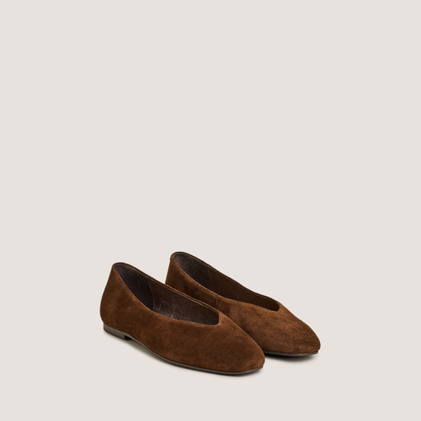 jonak Ballet Flats with Rounded Toe in split brown leather DELVIS
