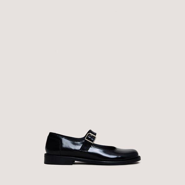 Jonak Ballet Flats With Straps And Adjustable Buckles In Black Glazed Leather DEMILIE