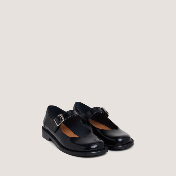Jonak Ballet Flats With Straps And Adjustable Buckles In Black Glazed Leather DEMILIE