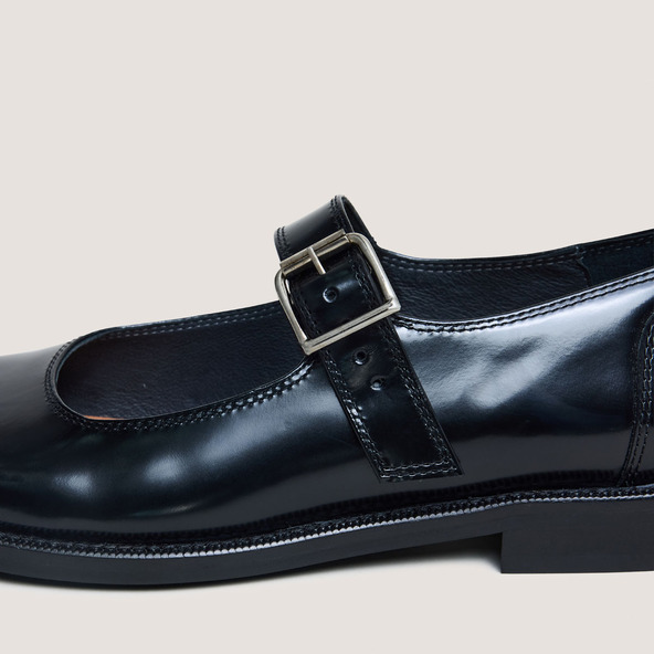 Jonak Ballet Flats With Straps And Adjustable Buckles In Black Glazed Leather DEMILIE