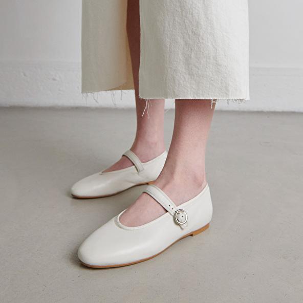 Jonak Ballet Flats With Straps And Adjustable Buckles In Ecru Leather DEESSE
