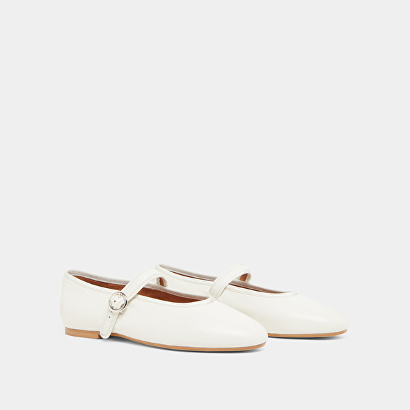 Jonak Ballet Flats With Straps And Adjustable Buckles In Ecru Leather DEESSE