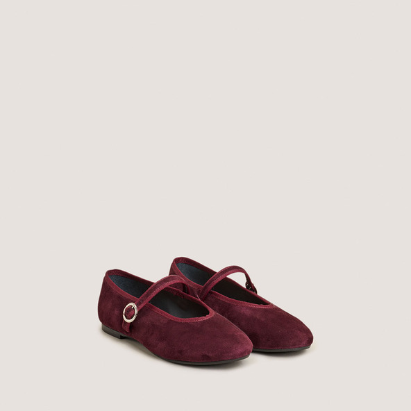 Jonak Ballet Flats With Straps And Adjustable Buckles In Burgundy Velvet DEESSE