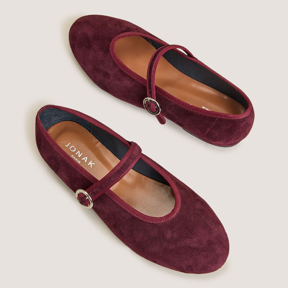 jonak Ballet flats with straps and adjustable buckles in burgundy velvet DEESSE
