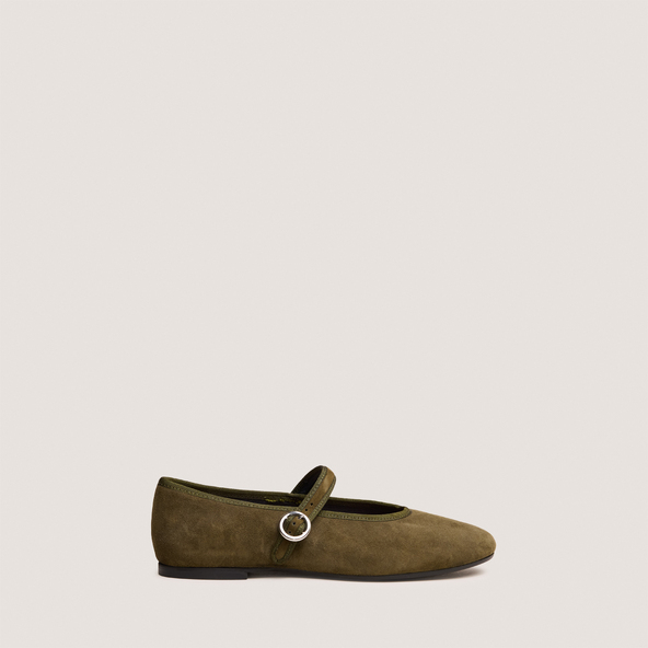 Jonak Ballet Flats With Straps And Adjustable Buckles In Khaki Velvet DEESSE