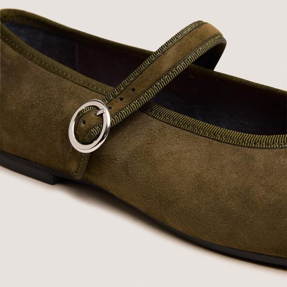 Jonak Ballet Flats With Straps And Adjustable Buckles In Khaki Velvet DEESSE