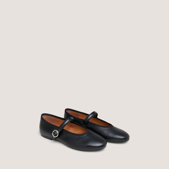 Jonak Ballet Flats With Straps And Adjustable Buckles In Black Leather DEESSE
