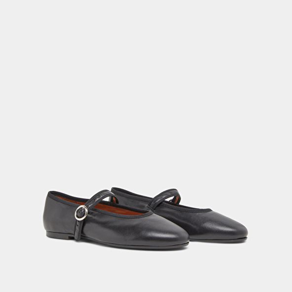 Jonak Ballet Flats With Straps And Adjustable Buckles In Black Leather DEESSE