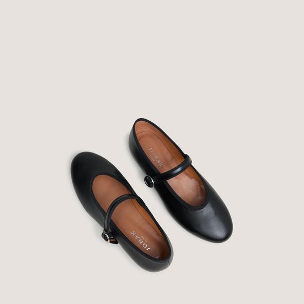 jonak Ballet flats with straps and adjustable buckles in black leather DEESSE