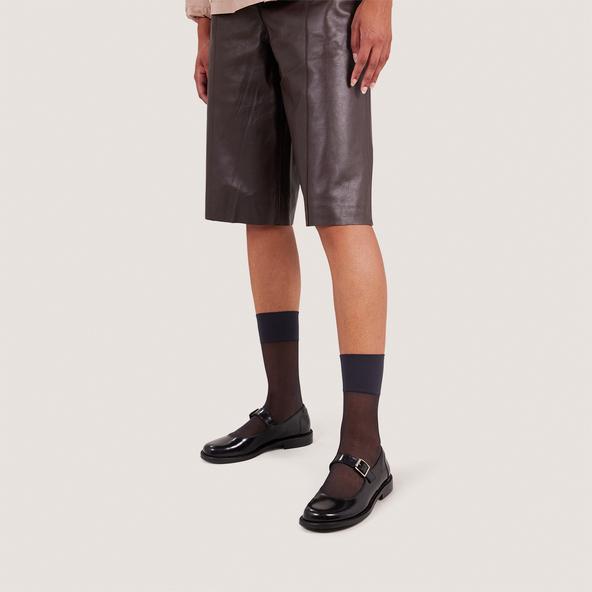 jonak Ballet flats with straps and adjustable buckles in black glazed leather DEMILIE