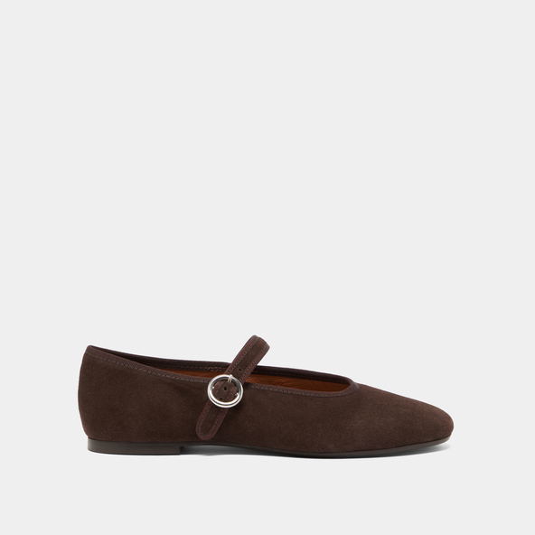 Jonak Ballet Flats With Straps And Buckles In Dark Brown Velvet DEESSE