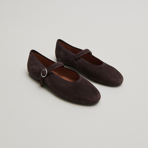 Jonak Ballet Flats With Straps And Buckles In Dark Brown Velvet DEESSE