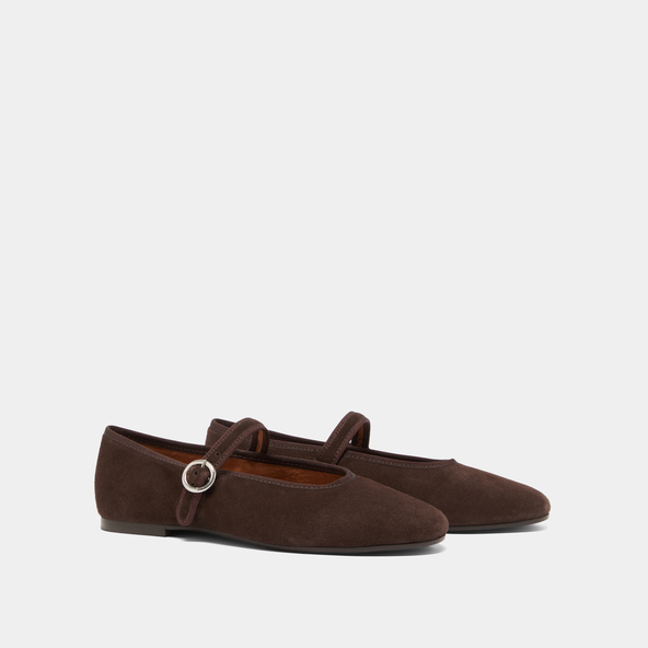 Jonak Ballet Flats With Straps And Buckles In Dark Brown Velvet DEESSE