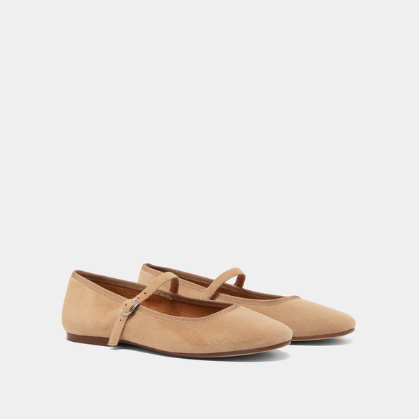 Jonak Ballet Flats With Straps In Camel Suede DOUCEUR