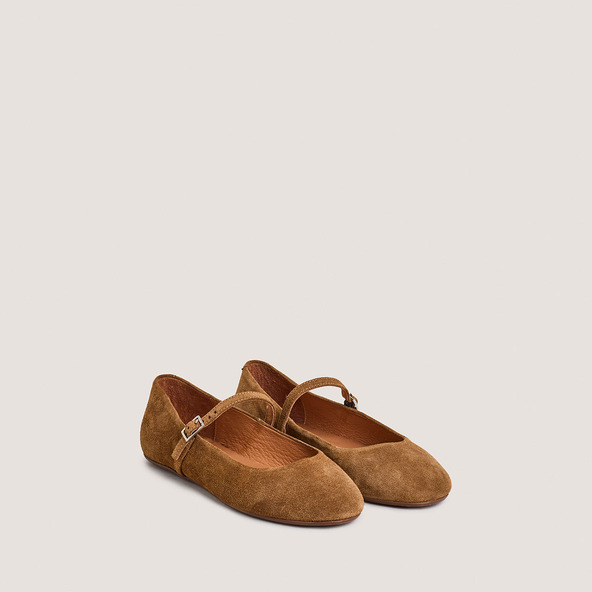 Jonak Ballet Flats With Straps In Cognac Suede DRIMA