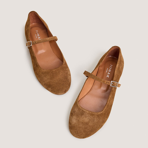 Jonak Ballet Flats With Straps In Cognac Suede DRIMA
