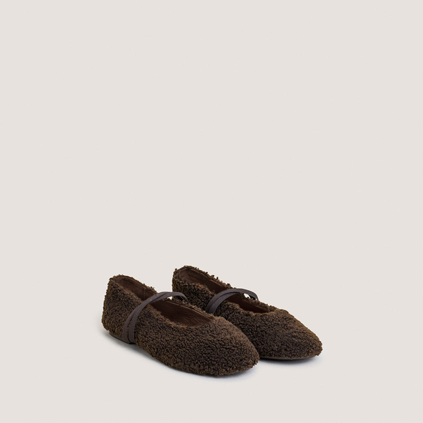 Jonak Ballet Flats With Straps In Dark Brown Fleece DUVET