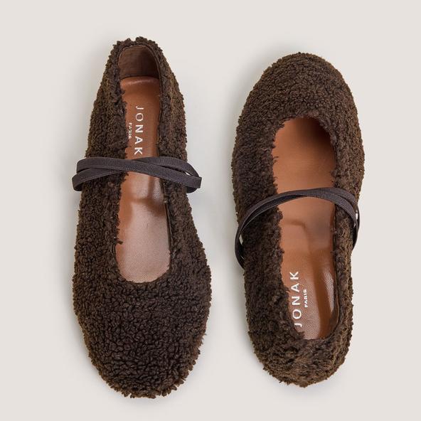jonak Ballet Flats with Straps in dark brown fleece DUVET