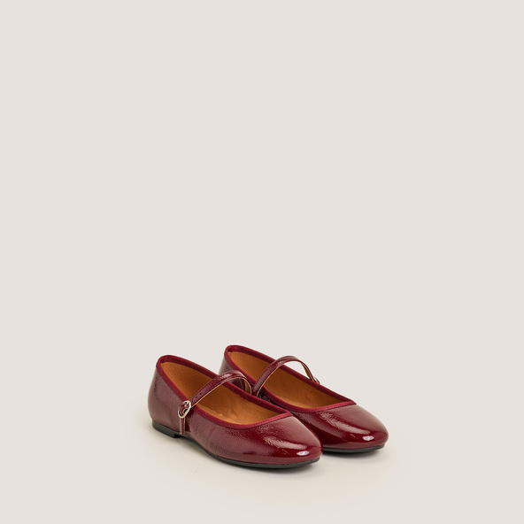 Jonak Ballet Flats With Straps In Pleated Marroon Patent Leather DOUCEUR