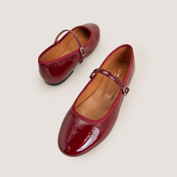 Jonak Ballet Flats With Straps In Pleated Marroon Patent Leather DOUCEUR
